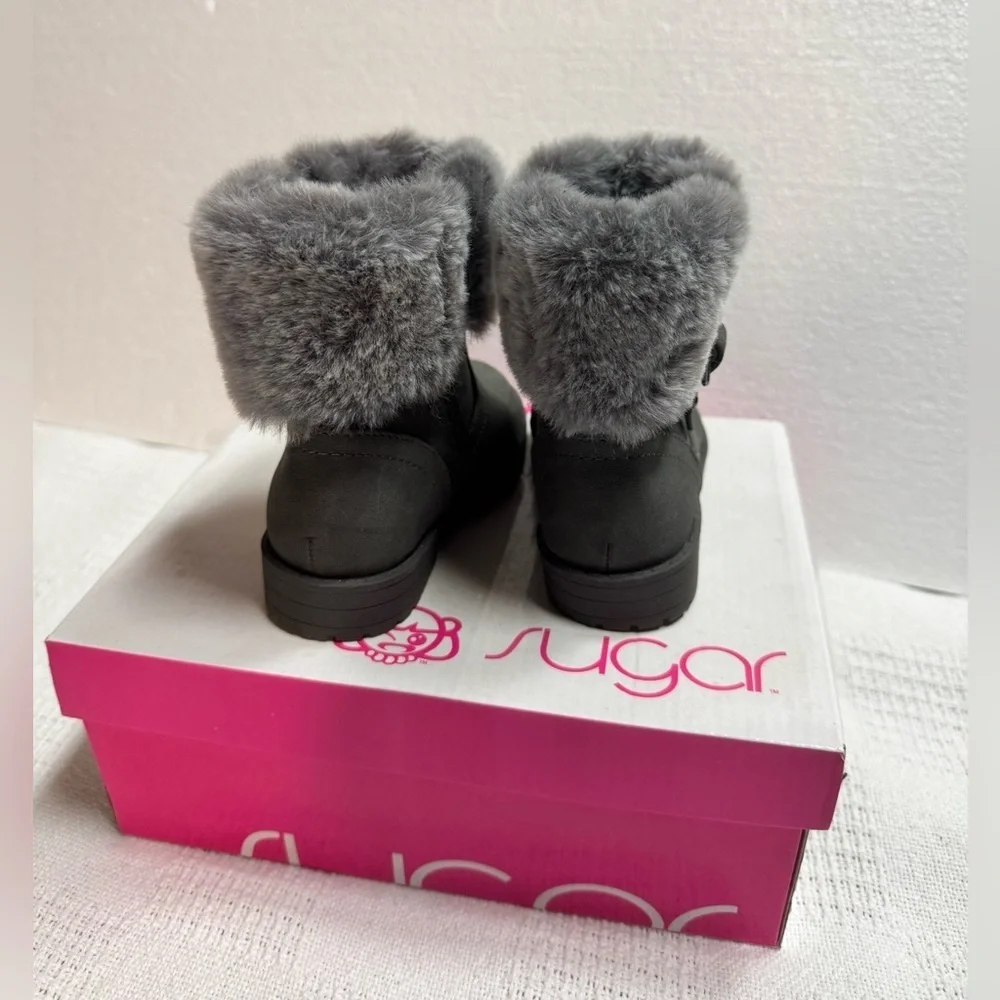 Sugar Girl Charcoal Fur-Trimmed ankle Boots